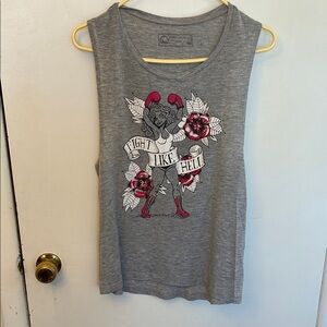 Human Unlimited Fight Like Hell Graphic Muscle Tee Gray with Red Accents Medium